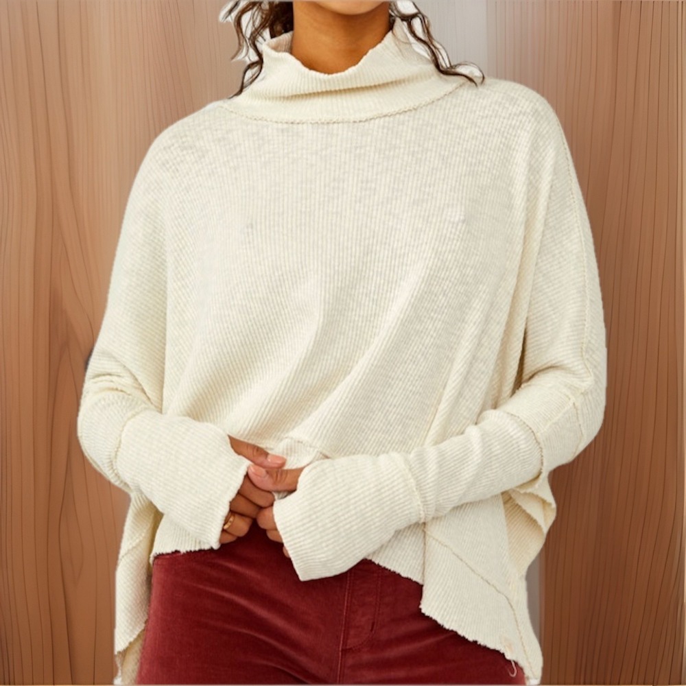 Free People Pullover Moon Daisy Mock Neck Boho Oversized Slouchy Top Women Sz M